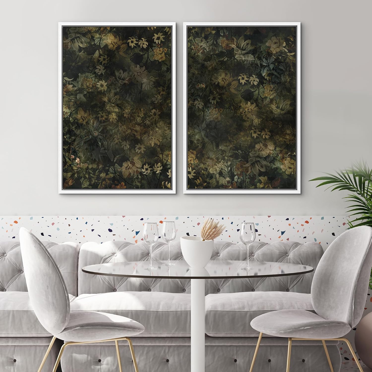 SIGNWIN Framed Canvas Print Wall Art Set Botanical Shadows Dark Floral Illustrations Modern Art Rustic Relax/Calm for Living Room, Bedroom, Office - 24'x36'x2 White