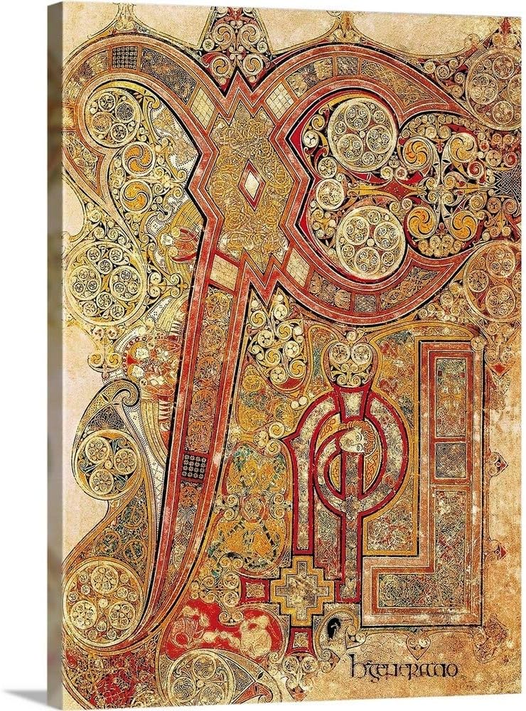 GREATBIGCANVAS Book of Kells. 8th-9th c. Chapter Letter Canvas Wall Art Print, History Home Decor Artwork,
