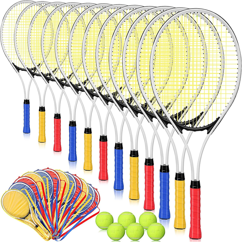 12 Pcs Tennis Rackets for Adult Recreational 12 Players 27'' Tennis Racket Set with 6 Balls Lightweight Tennis Rackets Bulk for Women Men Tennis Training and Beginner with Overgrip and Bag