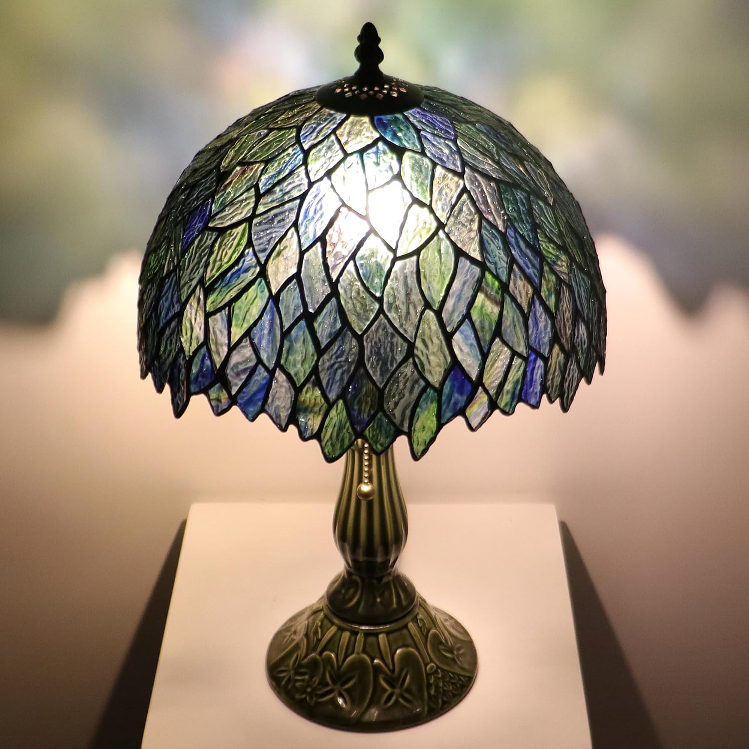 Tiffany Lamp Stained Glass Table Lamps Multicolor Leafage Style Desk Lamp 12X12X18.5 Inch Bronze Ceramic Base Reading Light Suitable for Bedside Bedroom Living Room Dining Room Office