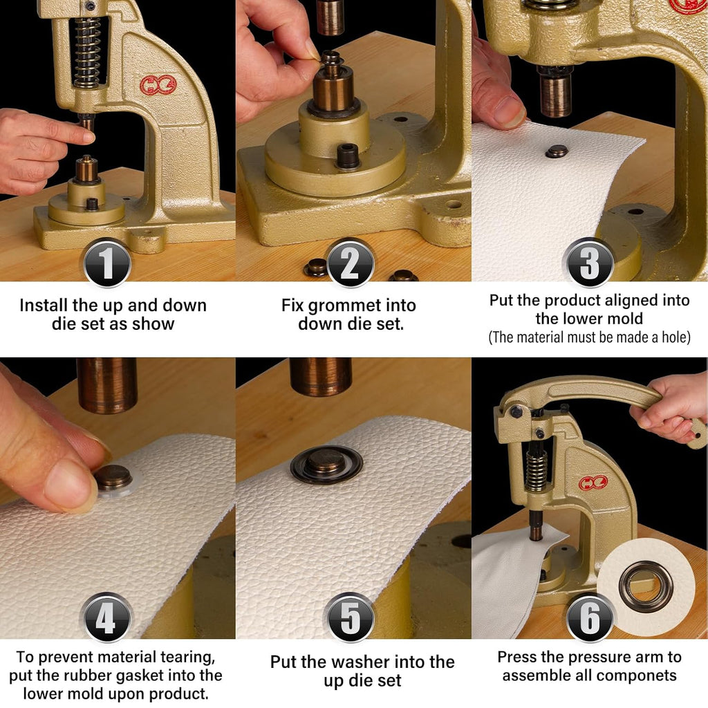 DK98 Upgraded Have Duty Hand Press Grommet kit with Eyelet Punch Tool kit.3 Dies and 1500 Pcs Grommets for Fabric tarps Curtains Paper Leather and Canvas