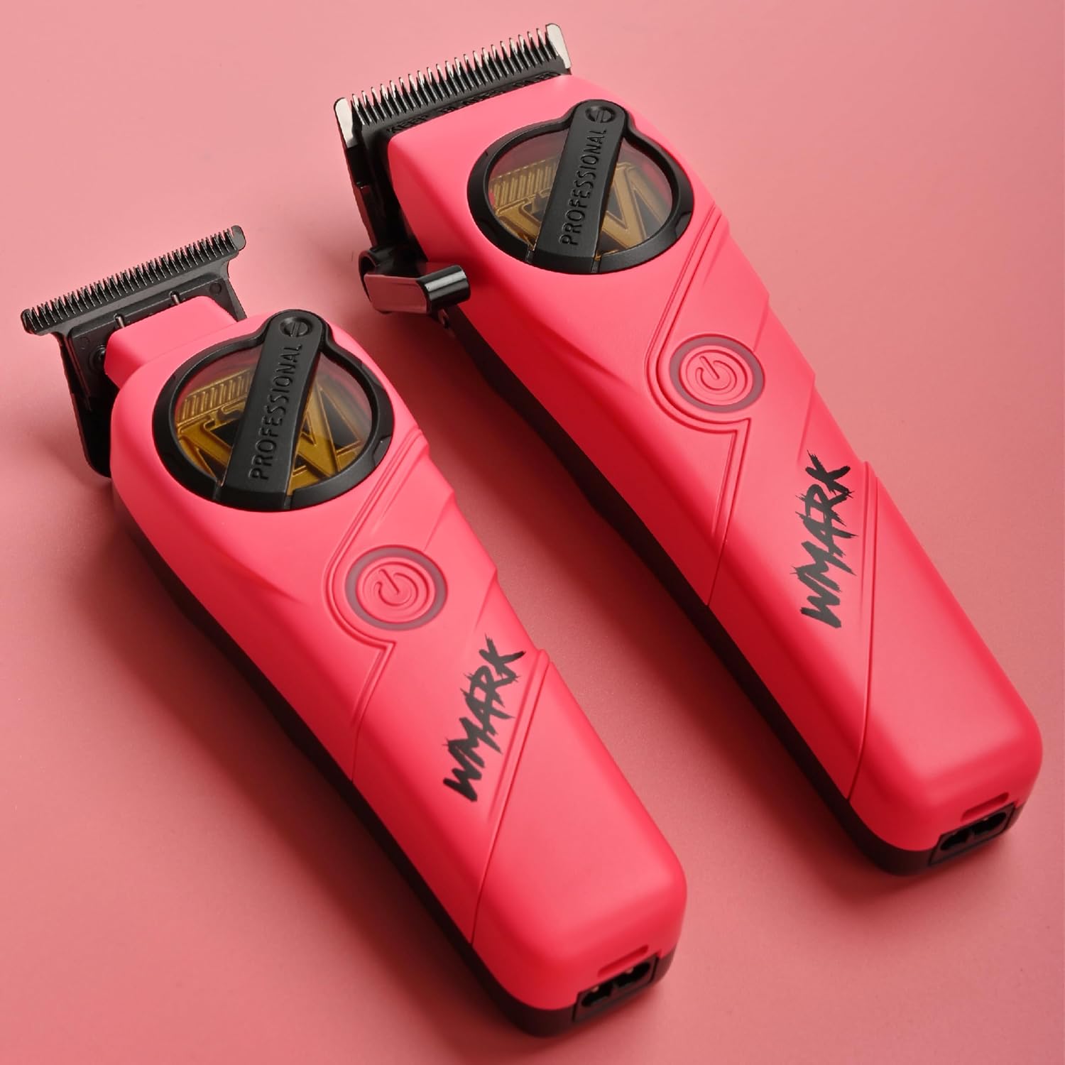 WMARK Professional 2-Piece Haircut Kit for Barber - High-Speed Clipper (7500/8500rpm) & Detail Trimmer (6500/7500rpm), Ceramic Blades, Rechargeable Lithium-Ion Batteries, NG-8613 KIT (Pink)