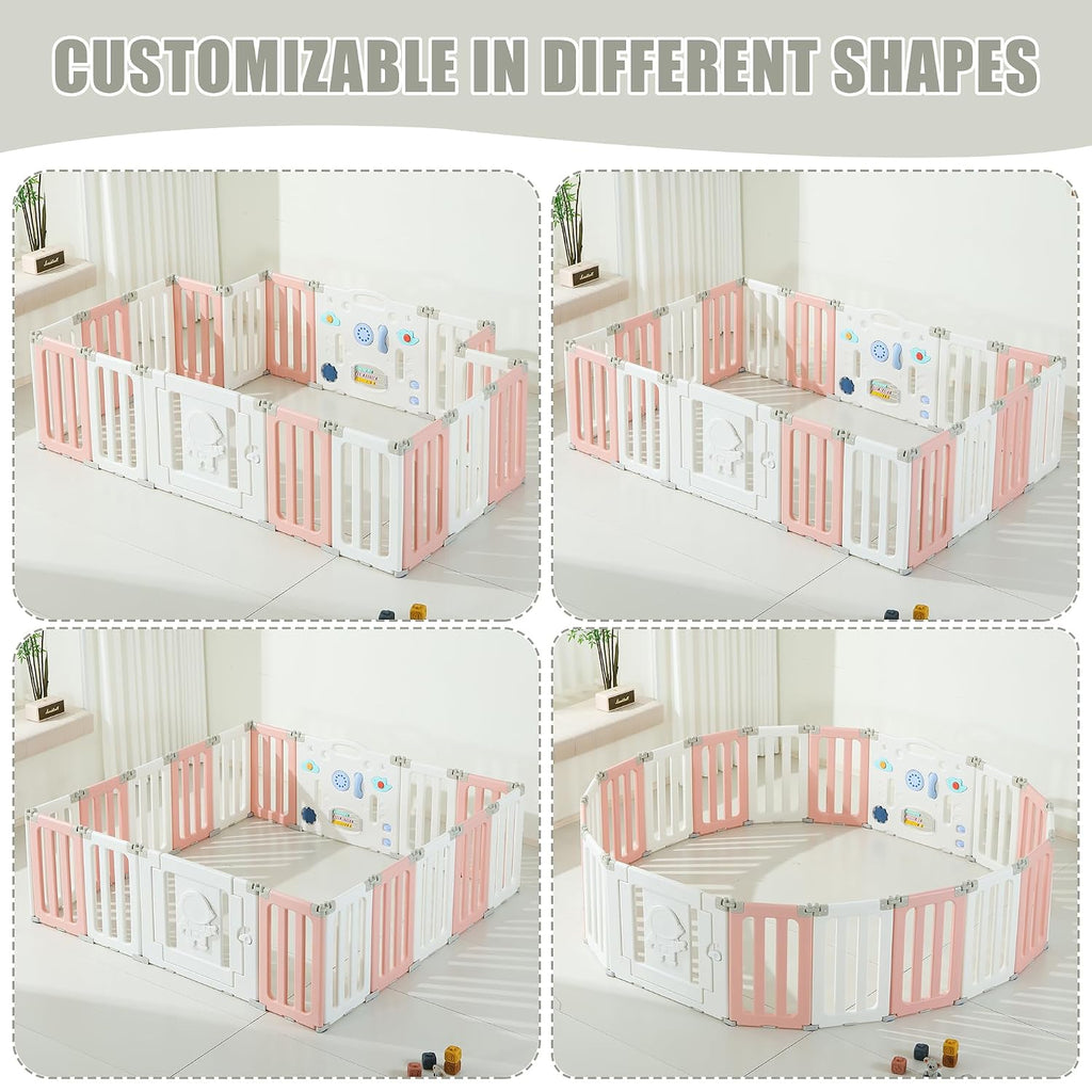 Bestgame Baby Play Pen, Foldable Play Pens for Babies and Toddlers, 22 Panels Extra Large Baby Playpen, Astronauts Portable Fence, Kids Gate Playpen Yard - Pink