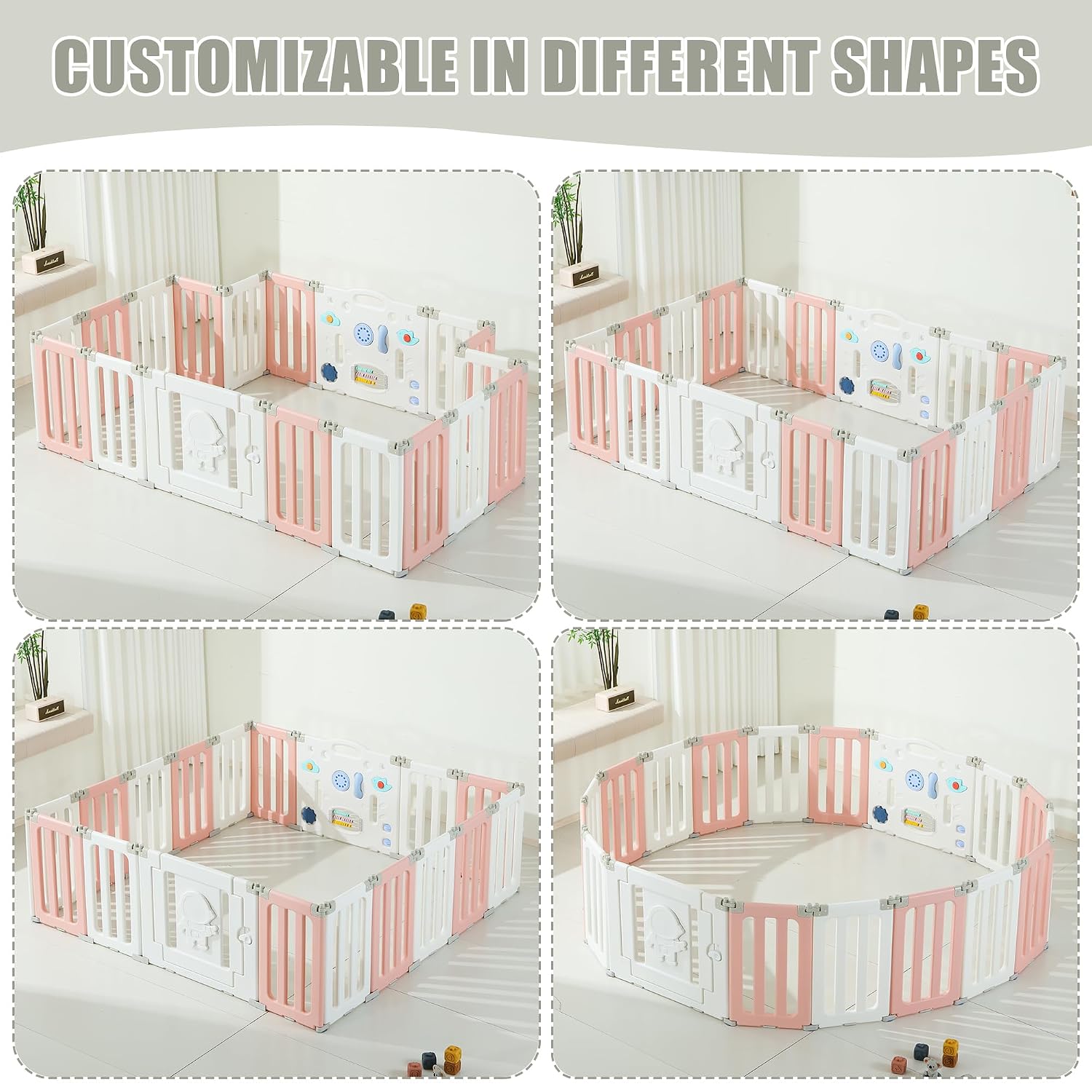Bestgame Baby Play Pen, Foldable Play Pens for Babies and Toddlers, 22 Panels Extra Large Baby Playpen, Astronauts Portable Fence, Kids Gate Playpen Yard - Pink