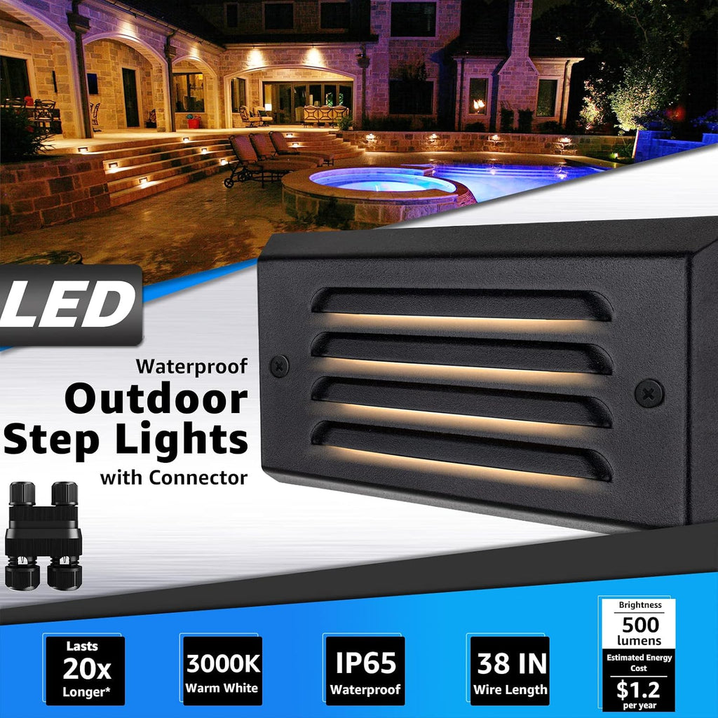 SUNVIE LED Low Voltage Step Lights 3000k Step Light Outdoor 5W Low Voltage Deck Lights with Horizontal Louver Faceplate Deck Stair Light for Stairs Fence Post Fastlock2 Connectors Included, 12 Pack