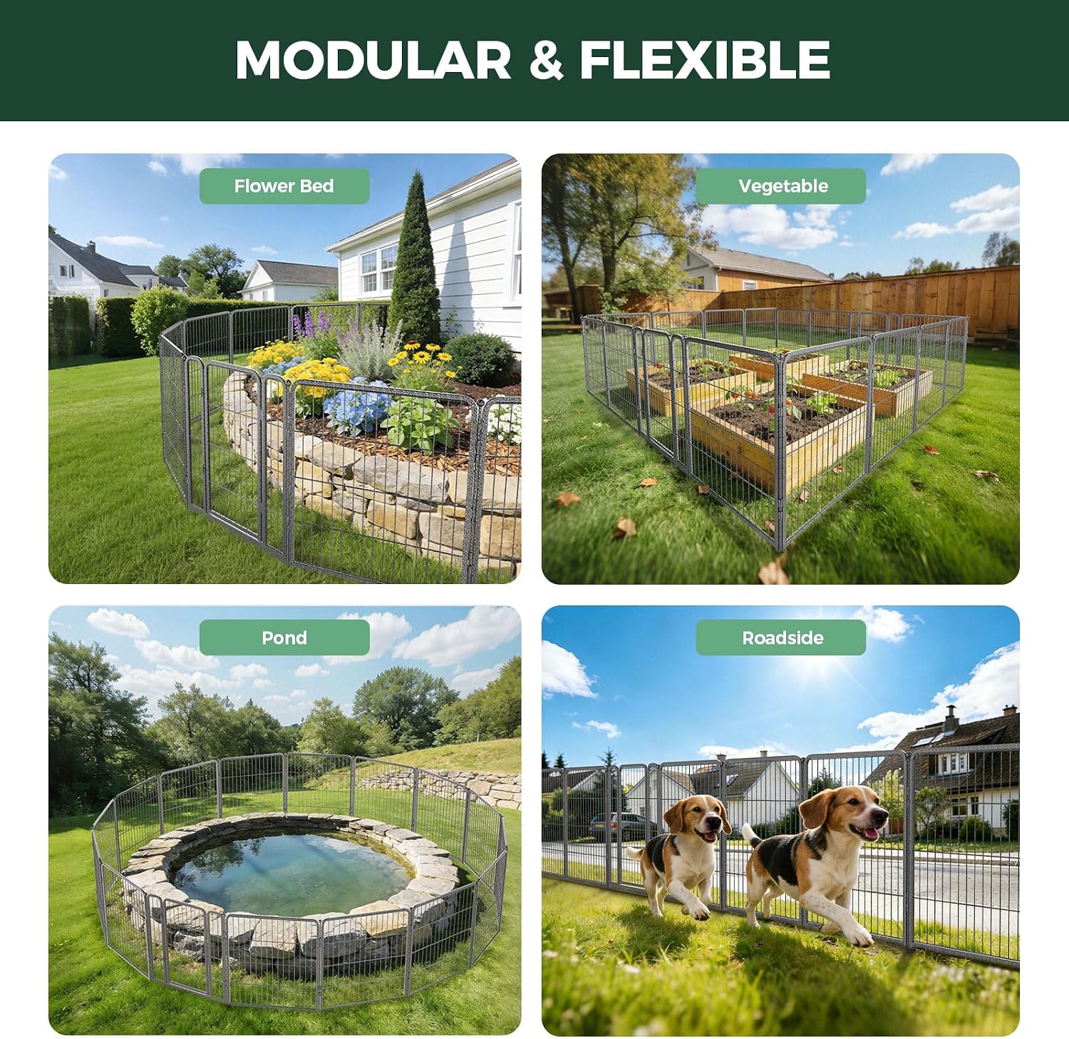 FXW Garden Fence Outdoor for the Yard – 32in(H) x 36.4ft(L) Heavy Duty Metal Animal Barrier for Dog, No Dig Decorative Dog Fence, 16 Panels, Silver