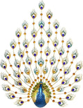 SOSSEG Wall Decor Large Metal Wall Decoration- Art Wall Hanging， Metal Art Peacock Wall Decor with Rhinestone Tail - Indoor Outdoor Garden Wall Hanging 41x29 Inch