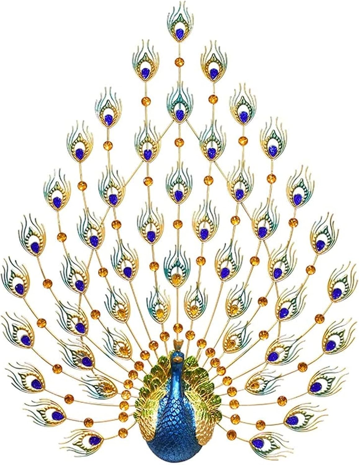 SOSSEG Wall Decor Large Metal Wall Decoration- Art Wall Hanging， Metal Art Peacock Wall Decor with Rhinestone Tail - Indoor Outdoor Garden Wall Hanging 41x29 Inch