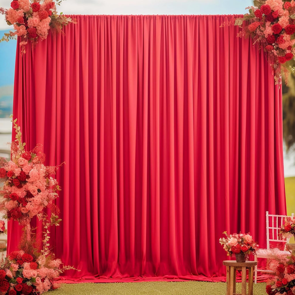 Red Backdrop Curtains 10 Panels-Wrinkle-Free Polyester Photography Drapes Party Photo Backgrounds for Wedding Christmas Photo Backdrops- 40 X10FT