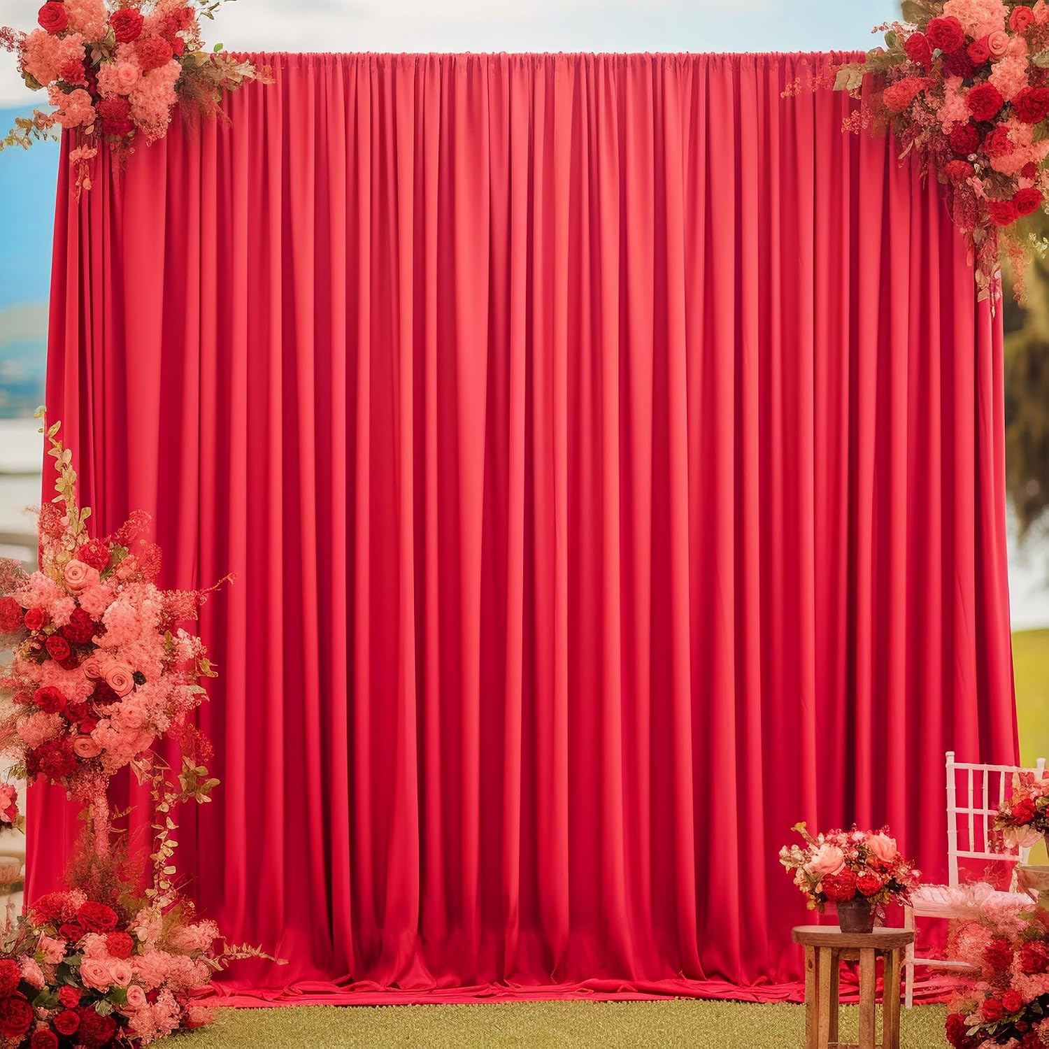 Red Backdrop Curtains 10 Panels-Wrinkle-Free Polyester Photography Drapes Party Photo Backgrounds for Wedding Christmas Photo Backdrops- 40 X10FT