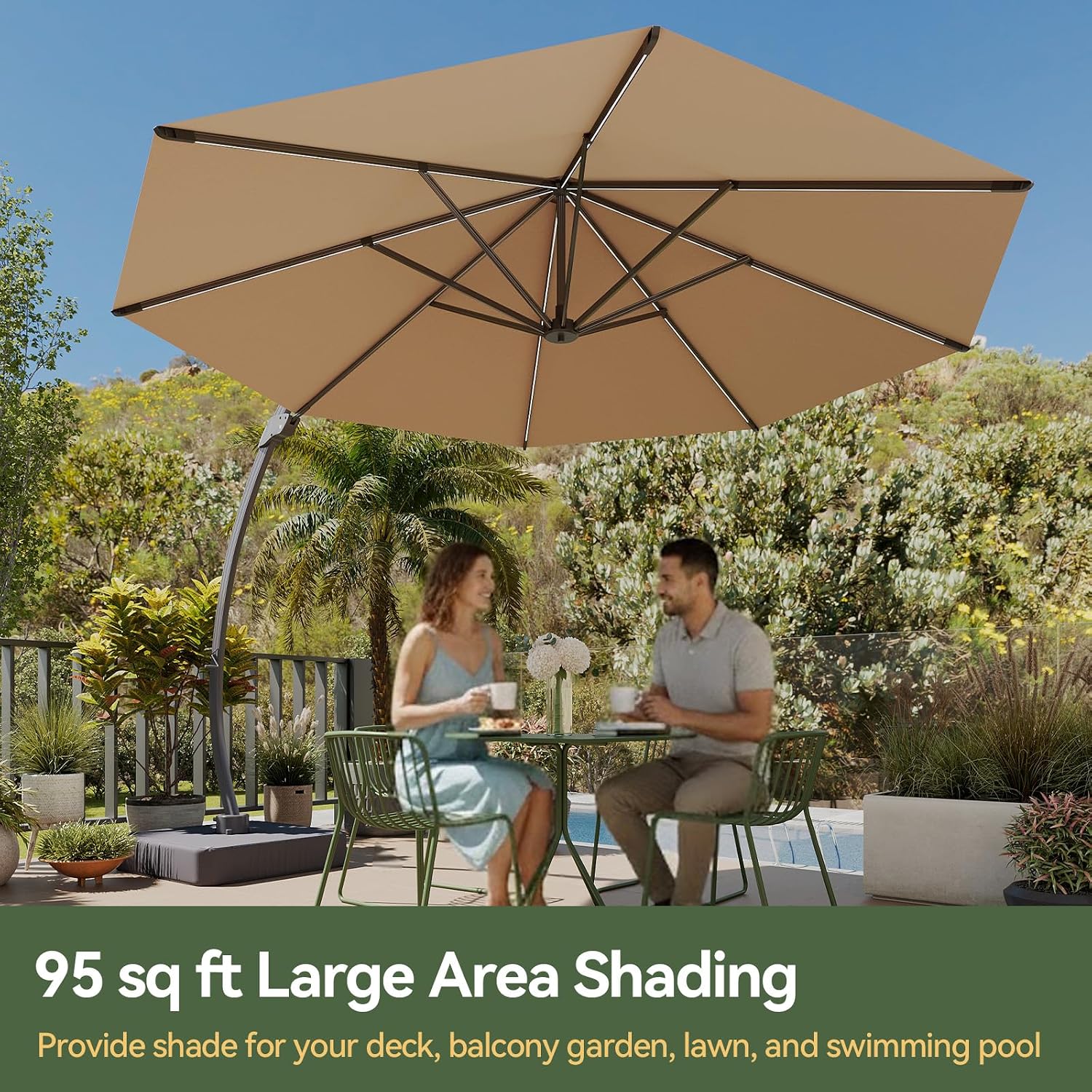 Aoxun 11 FT Cantilever Umbrella with Base Included, Patio Large Aluminum Offset Umbrella Windproof with 360°Rotation, Heavy Duty Frame for Outdoor, Pool, Deck and Garden