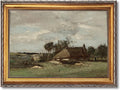Large Framed Pastoral European Farm Landscape Art Painting Rustic Rural Scene Nature Canvas Wall Art Vintage Farmhouse Pictures Decor Natural Country Print Artwork for Living Room Bedroom 24x36inch