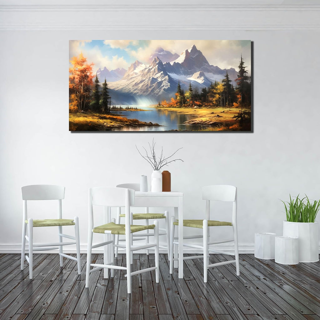Mountain Wall Art for Living Room Bedroom Office Nature Wall Art Large Mountain Lake Forest Landscape Pictures Modern Artwork Framed Wall Decor Canvas Prints 29x59 Inch