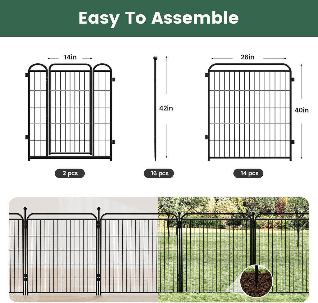 Gardner Pet Dog Playpens, 40' H 16 Panels Dog Pen Outdoor/Indoor Dog Fence Exercise Pen for Small/Medium/Large Dogs, Foldable Pet Play Yard Gate with Gravity Automatic Lock, Pet Playpen, Black