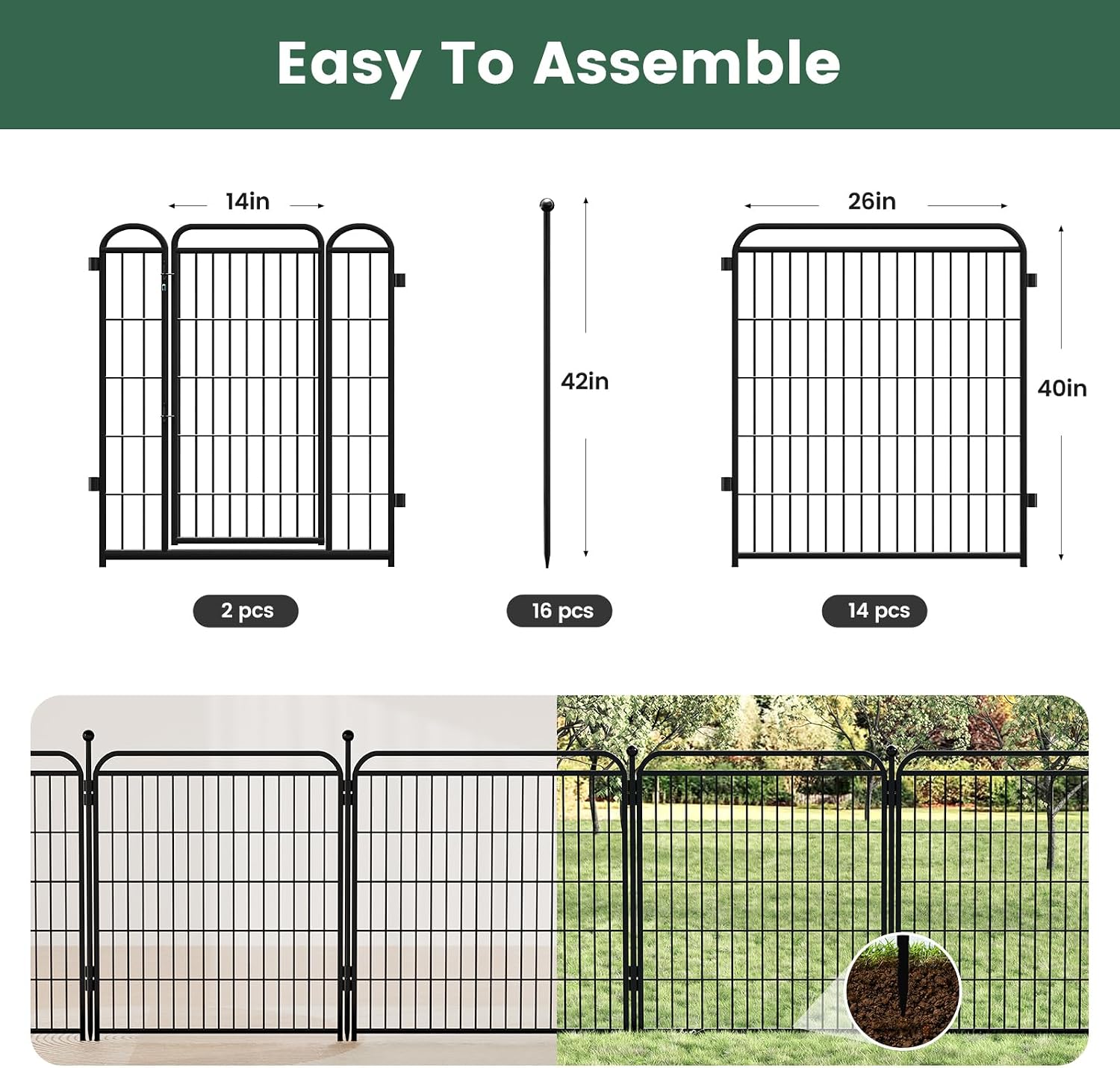 Gardner Pet Dog Playpens, 40' H 16 Panels Dog Pen Outdoor/Indoor Dog Fence Exercise Pen for Small/Medium/Large Dogs, Foldable Pet Play Yard Gate with Gravity Automatic Lock, Pet Playpen, Black