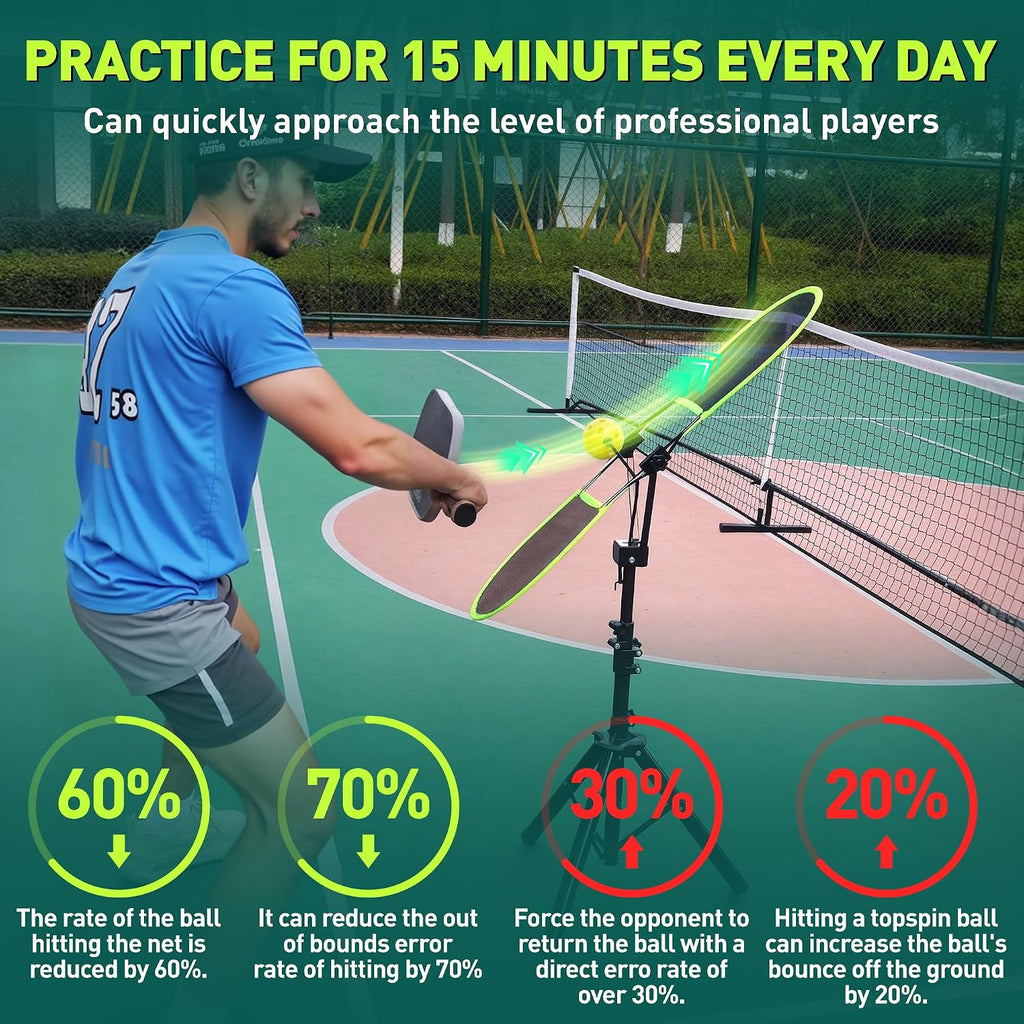 Pickleball Topspin Trainer,Solo Pickleball Practice Equipment,Portable Pickle Ball Training aids-Master Topspin&Backspin Techniques,Multi-Setting Trainer for Courts,Homes&Beyond