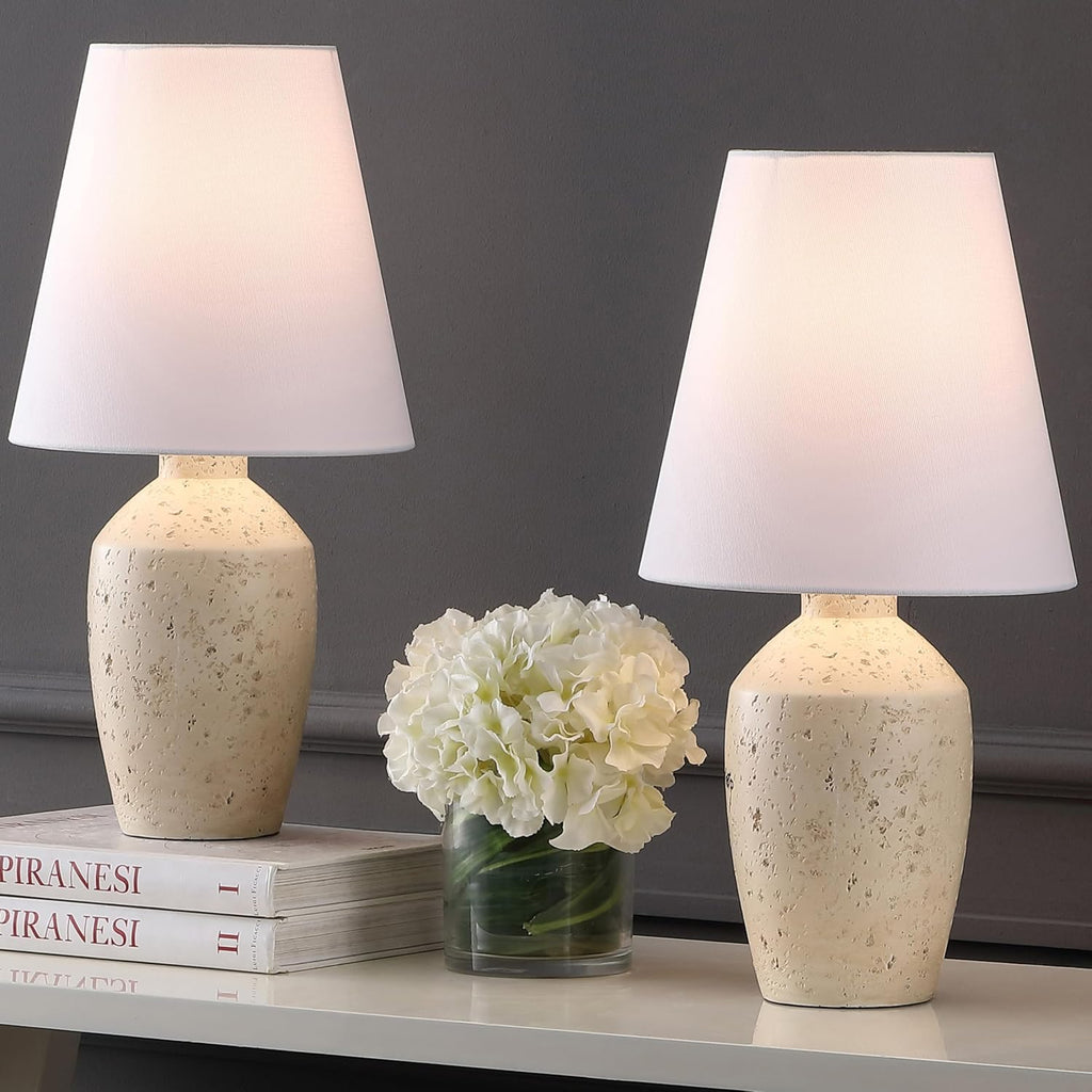 JONATHAN Y 19.5' Matte Cream Modern Table Lamp Set of 2, Minimalist Ginger Jar Lamps for Bedroom Living Room Office, White Linen Shade, LED Bulbs Included (JYL5605B-SET2)