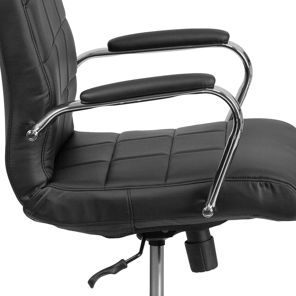 Flash Furniture Vivian Mid-Back Swivel Vinyl Upholstered Desk Chair with Padded Seat and Armrests, Adjustable Height Padded Office Chair, Black/Chrome