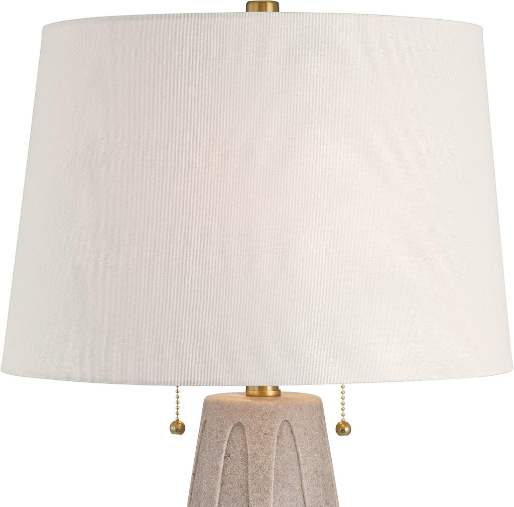 360 Lighting Arizona 28' Tall Modern Coastal Table Lamps Set of 2 Pull Chain Beige Faux Sandstone Finish Fabric White Shade Living Room Bedroom Bedside Nightstand House Office Home Reading