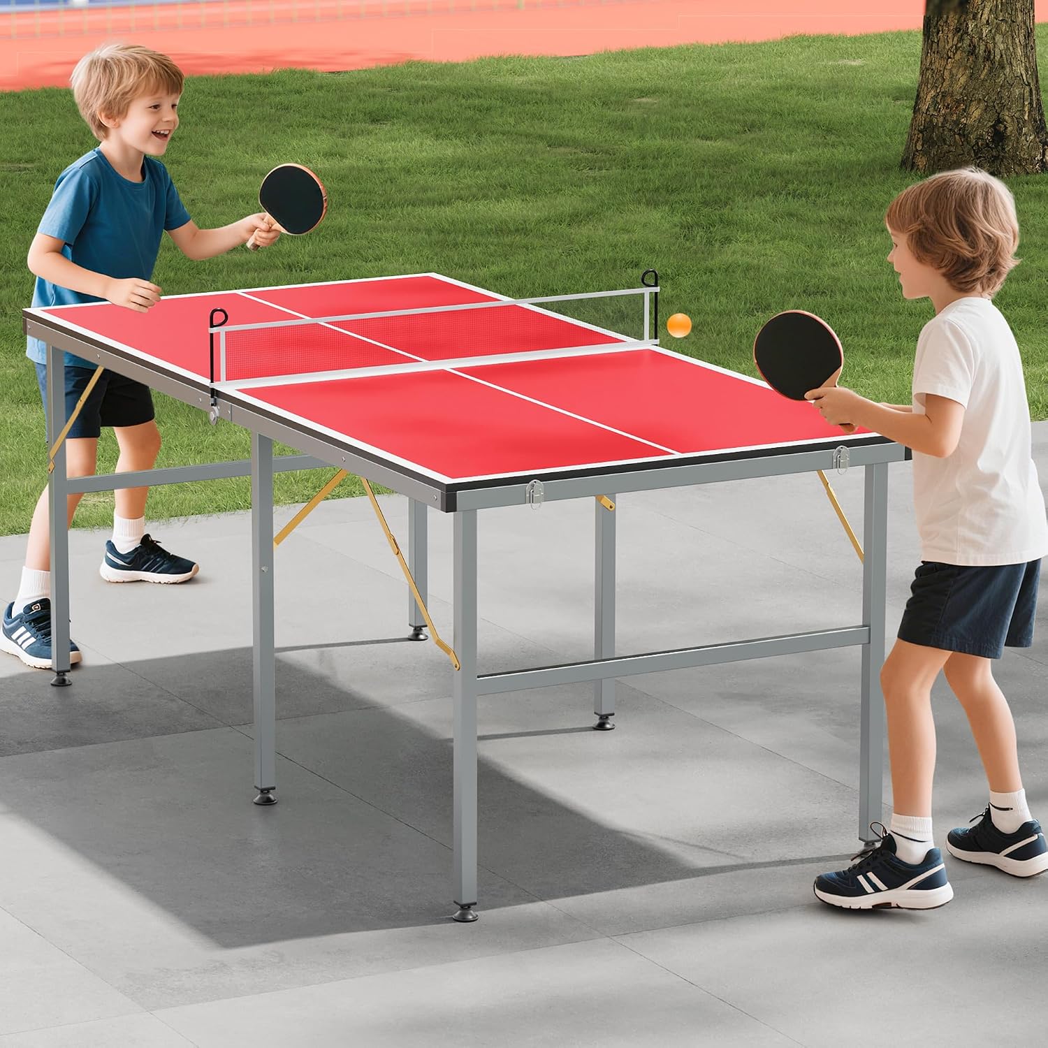 GarveeLife Professional Outdoor Table Tennis Tables,6x3FT Indoor/Outdoor Portable Ping Pong Table Game with Net for Adults/Teens,2 Table Tennis Paddles and 3 Balls