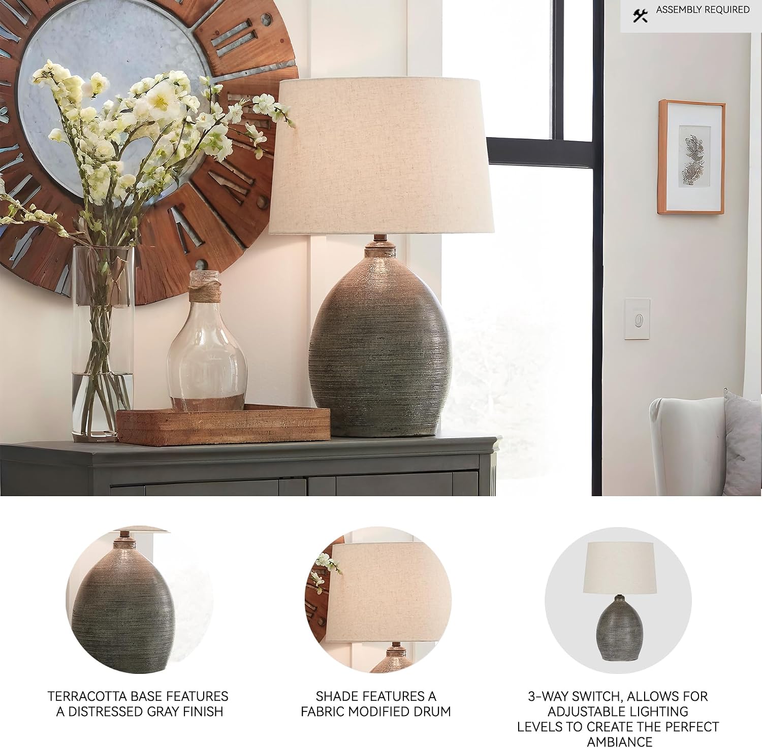 Signature Design by Ashley Joyelle Modern 27.5' Terracotta Table Lamp, Gray