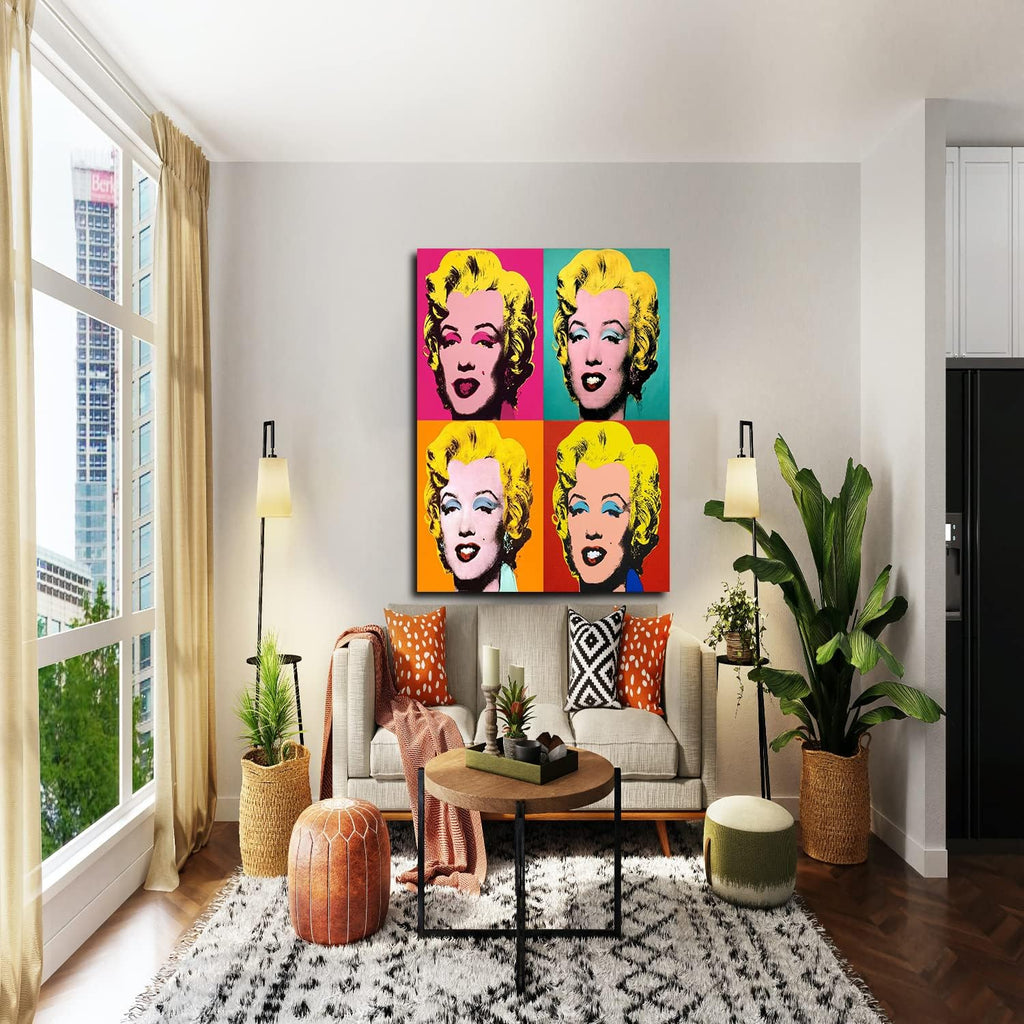 Andy Warhol Canvas Wall Art Warhol Pop Art Monroe Framed Painting for Bedroom Livingroom Office