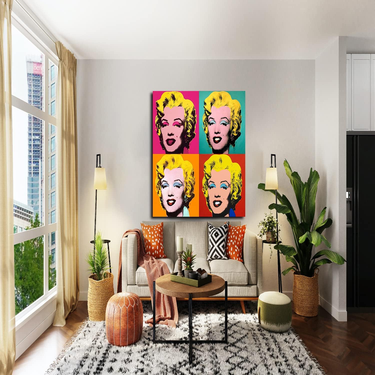 Andy Warhol Canvas Wall Art Warhol Pop Art Monroe Framed Painting for Bedroom Livingroom Office