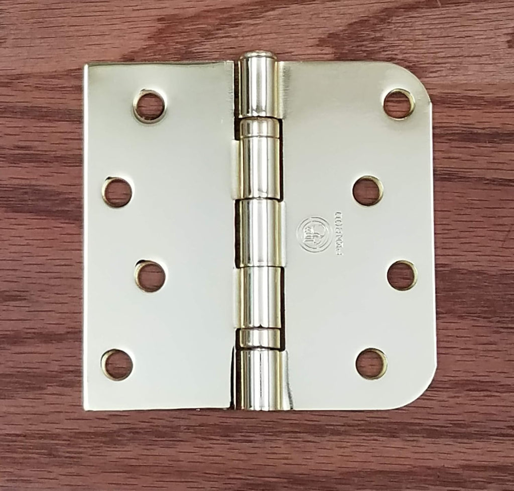 Hinge Outlet 4 Inch with 5/8 Inch Square Radius Ball Bearing Door Hinges, Heavy-Duty Steel, Removable Pin (Polished Brass,12 Pack)
