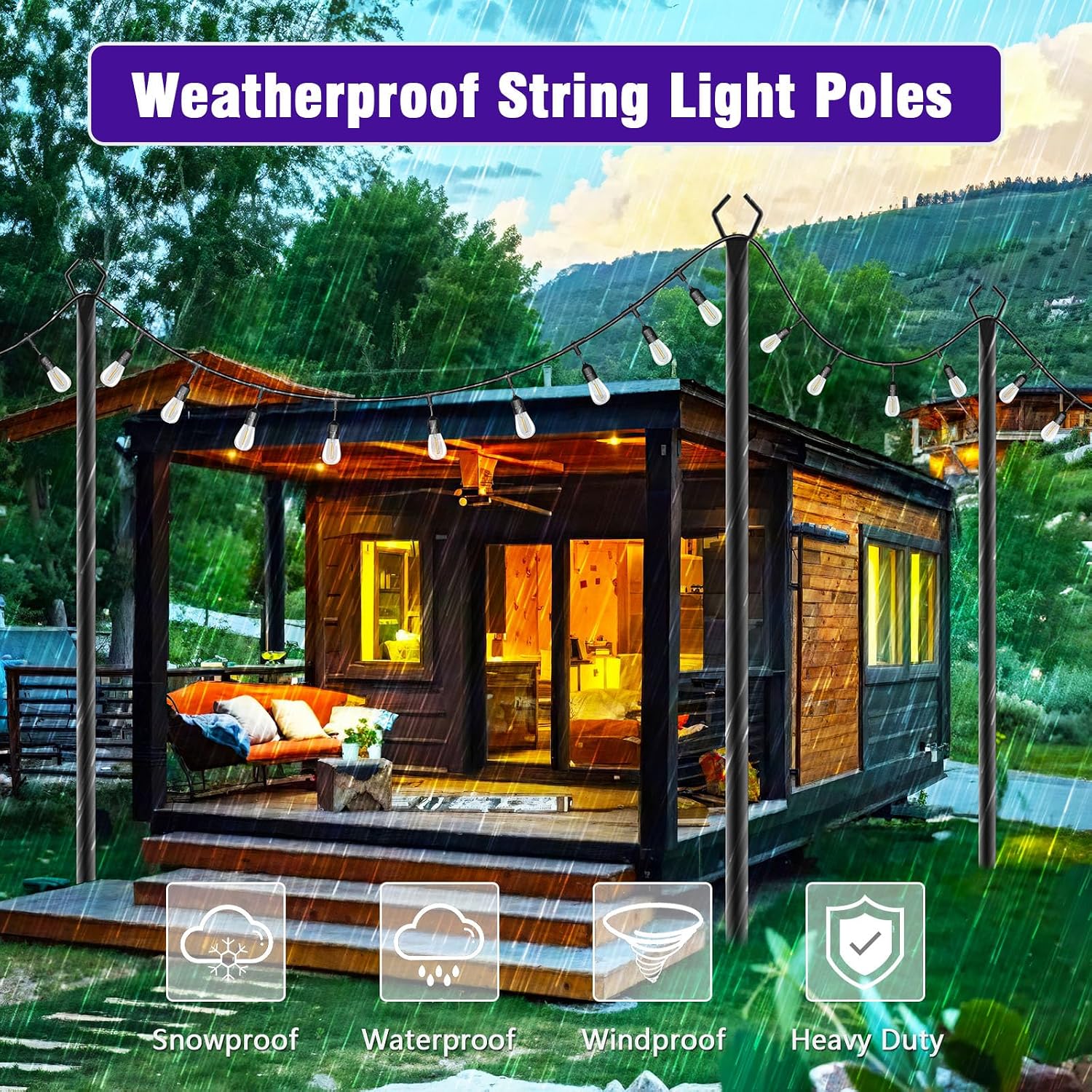 zoegi 8 Pack 10Ft String Light Poles,Light Poles for Outside Lights with Fork,Outdoor Brackets Hanging Lights,Metal Stand for Deck Patio,Backyard,Wedding,Deck,Party