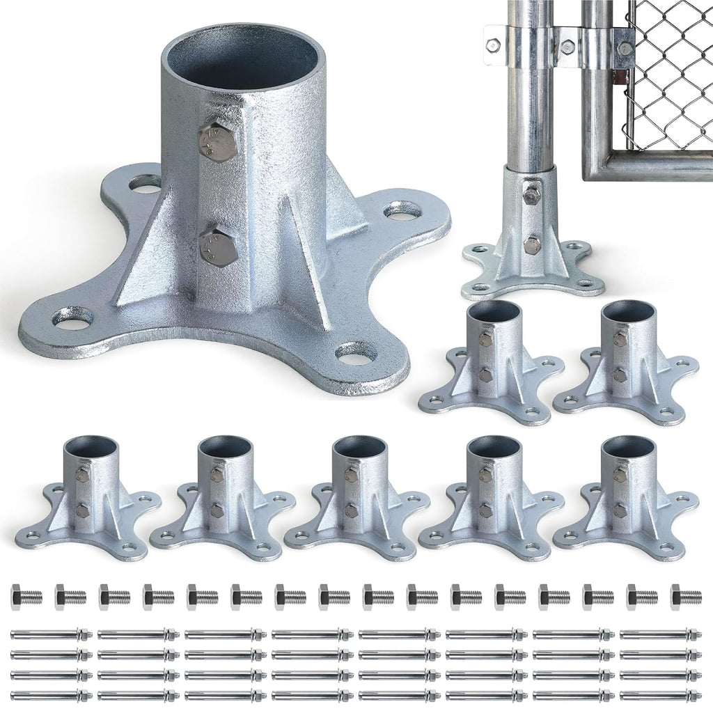 Chain Link Fence Post Flange - 2 1/2' Heavy Duty Round Post Base Bracket (8-Pack) Fits 2-3/8' Outer Diameter Fence/Mailbox/Flag Posts - Floor Mount Flange Kit