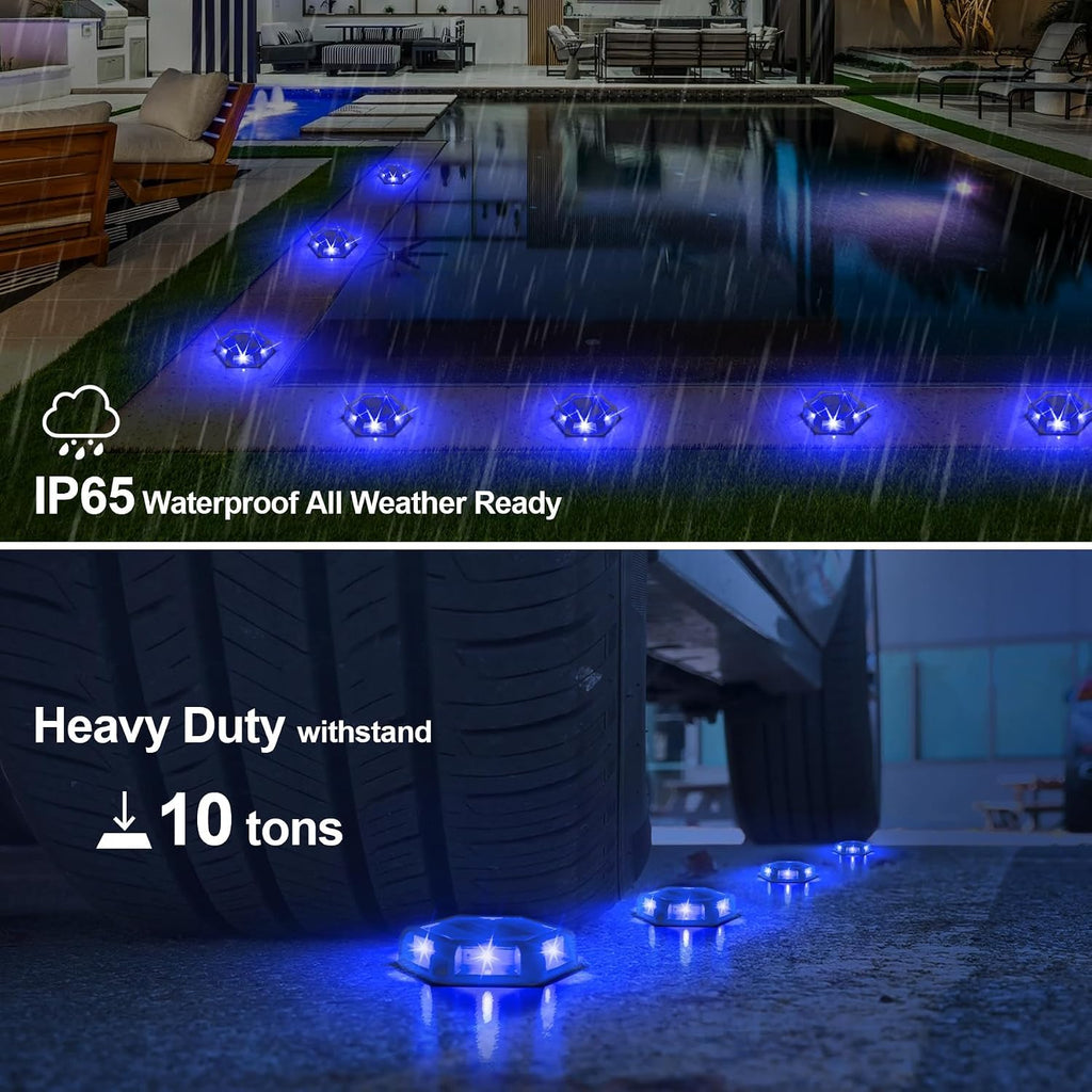 Solar Dock Lights Driveway Deck Lights - 24 Packs Waterproof Outdoor LED Aluminum Dock Lighting Warning Step Light for Driveway Sidewalk Garden Pathway Yard (Blue)