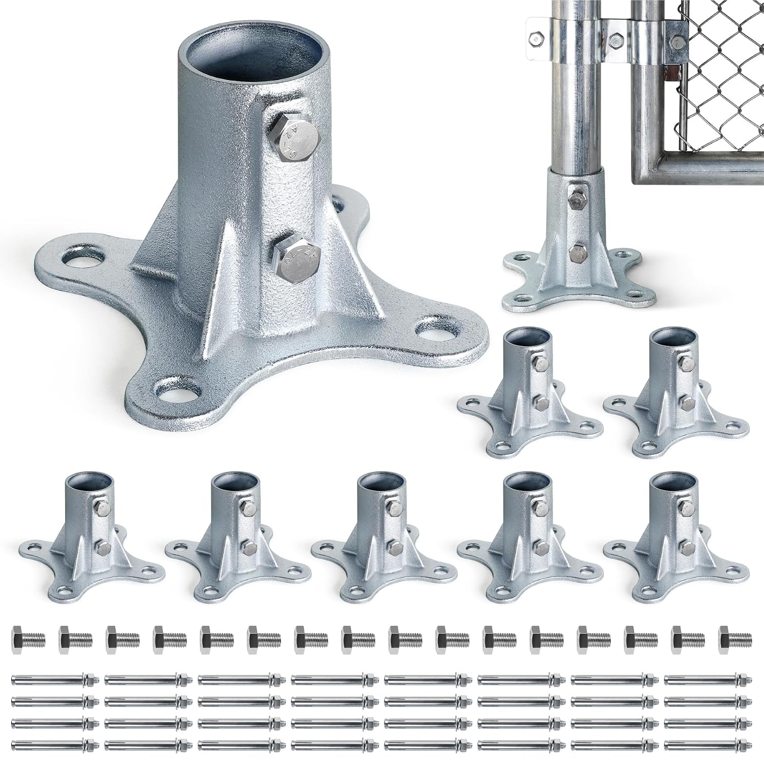 Chain Link Fence Post Flange - 2' Heavy Duty Round Post Base Bracket (8-Pack) Fits 1-7/8' Outer Diameter Fence/Mailbox/Flag Posts - Floor Mount Flange Kit