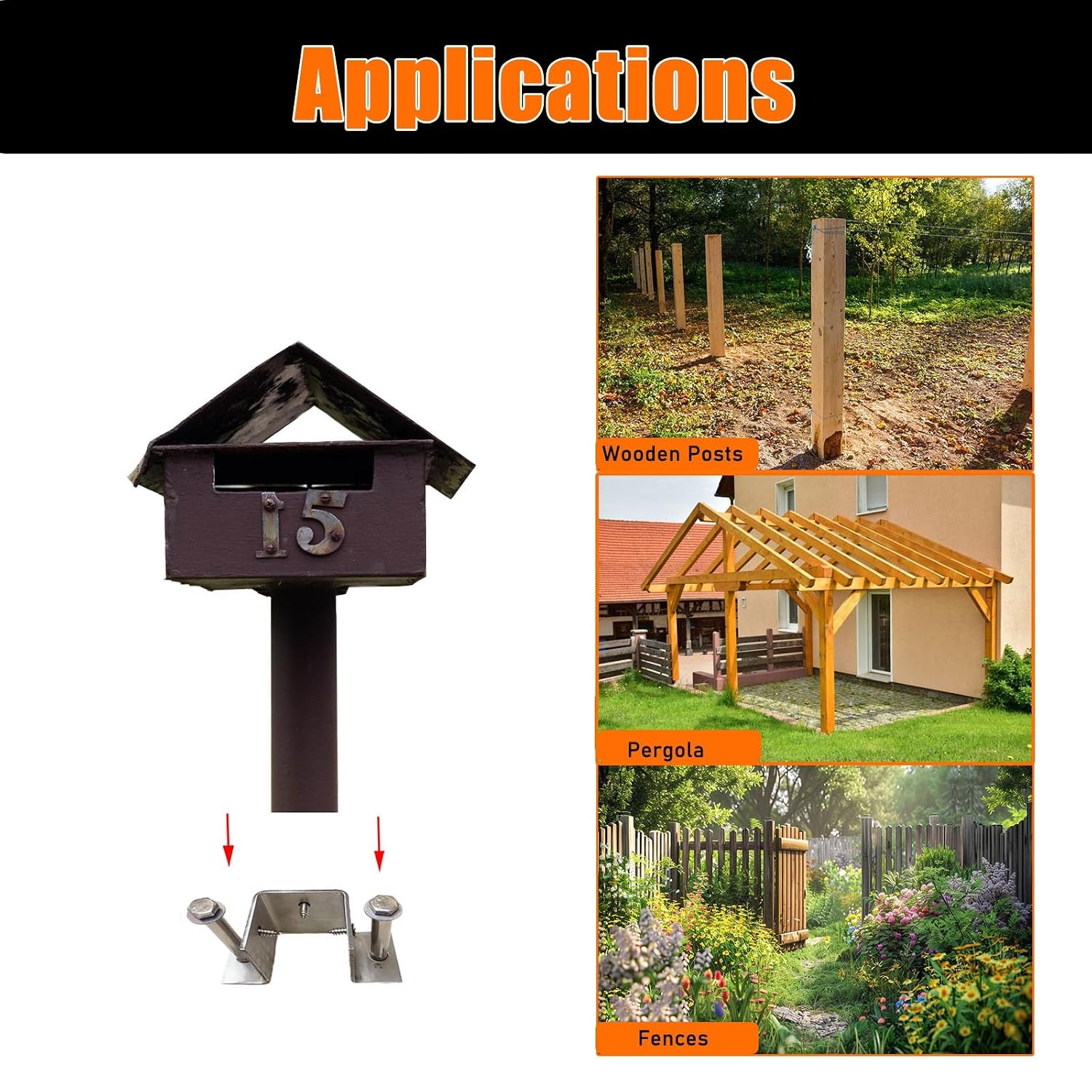 1x1 2x2 4x4 6x6 8x8 U-Channel Surface Mount Post Base, Post Anchor for Concrete/Wooden Floors/Brick Floors/Marble Floors, Mailbox/Pergola Column Support Bracket, 4pcs(1.2x1.2x2.4in)
