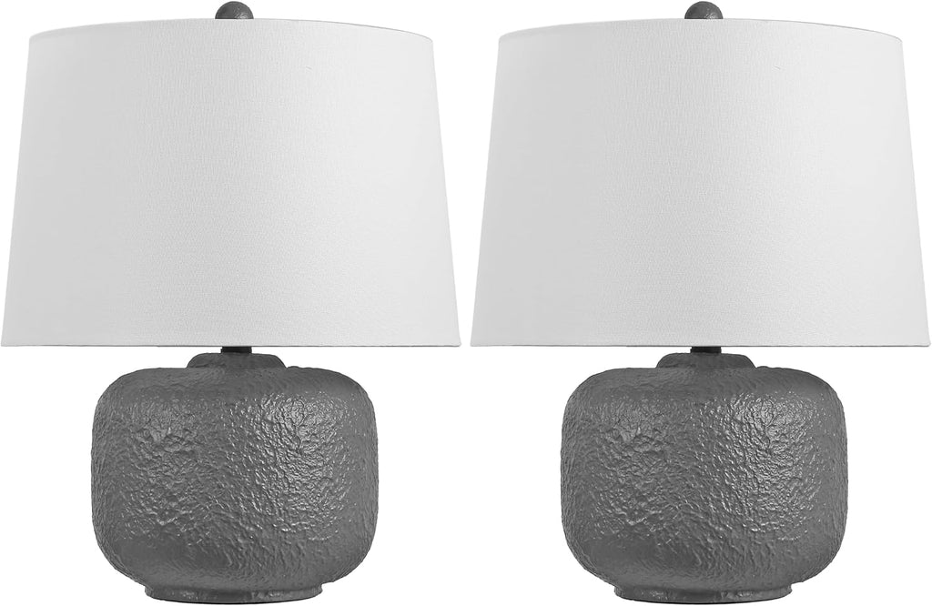 JONATHAN Y 20' Gray Textured Resin Table Lamp Set of 2 for Bedroom, Coastal Farmhouse Nightstand Lamps for Living Room, White Linen Shade, LED Bulbs Included (JYL9208B-SET2)