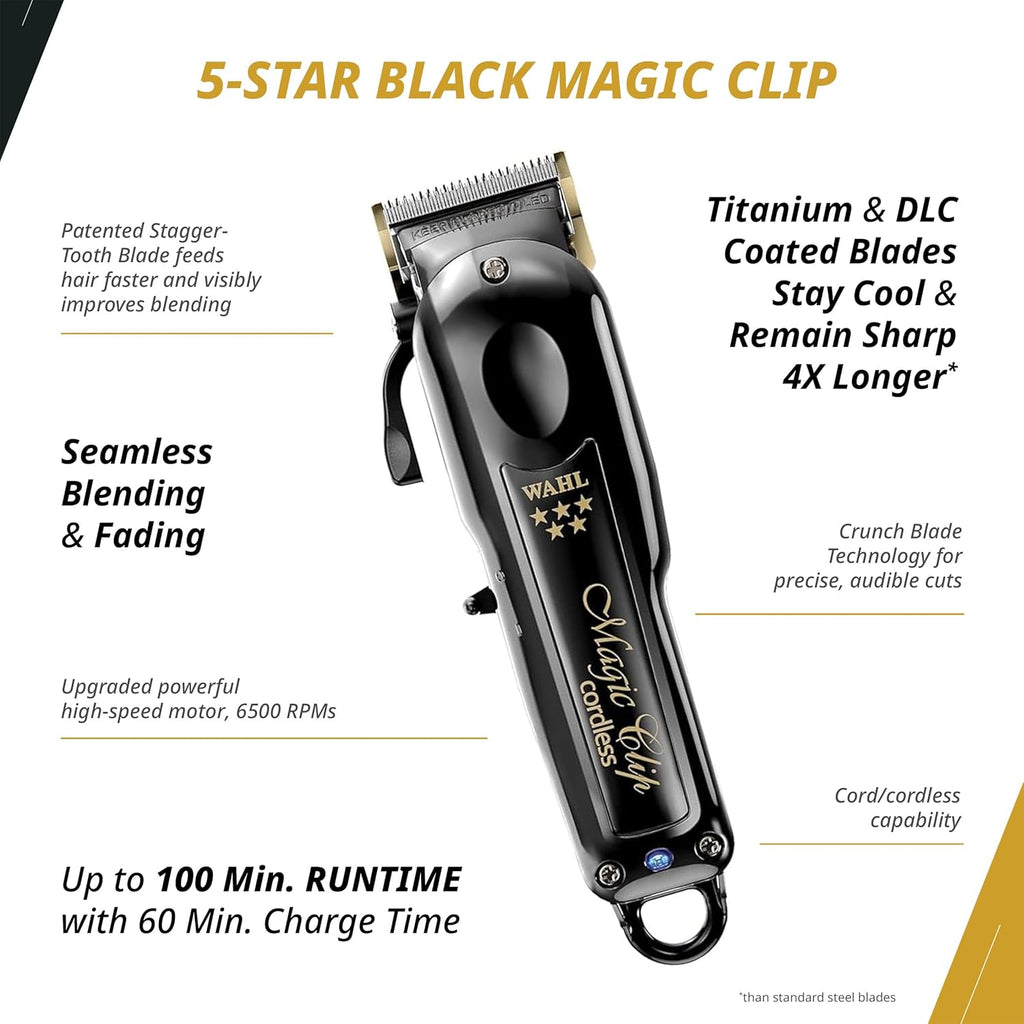 Wahl Professional 5-Star Kit, with Cordless Magic Clip Clipper, Detailer Li Trimmer, Vanish Shaver & Power Station Charging Dock, 100+ Minutes Runtime