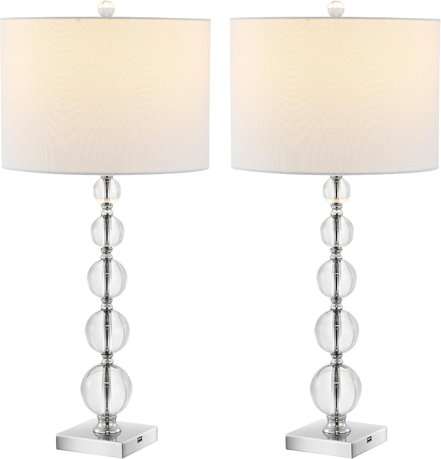 SAFAVIEH Lighting Collection – Set of 2 Liam Stacked Crystal Ball 29-Inch Table Lamps with USB Ports, LED Bulbs Included, Bedroom Living Room Home Office (LIT4112A-SET2-U)
