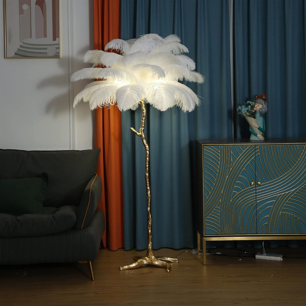 MAYOLA Luxury Resin Ostrich Feather Lamp, 35 Pieces Real Ostrich Feathers,Floor Lamp,for Living Room, Bedroom and Office 67' Tall Feather Lamp(White, Floor Lamp)