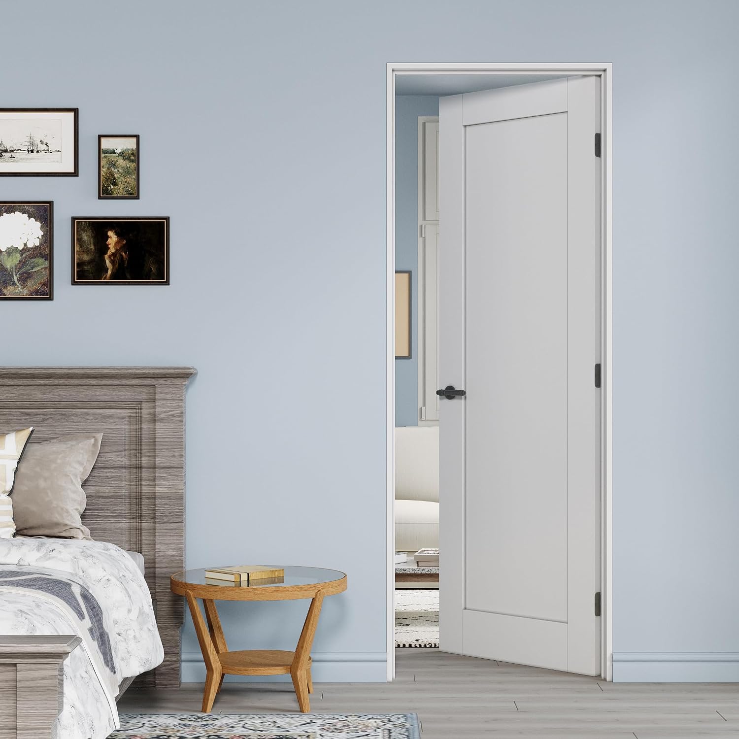 28' x 80' Prehung Door White Primed Panel Slab Doors with Jamb Kit, Solid Core MDF Interior Door for Bathroom Pantry Laundry, Easy Assemble - Right Handed