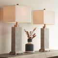 360 Lighting Caldwell Rustic Farmhouse Table Lamps 26 3/4' Tall Set of 2 Earth Tone Faux Wood Hammered Oatmeal Fabric Rectangular Shade for Bedroom Living Room House Home Bedside Nightstand