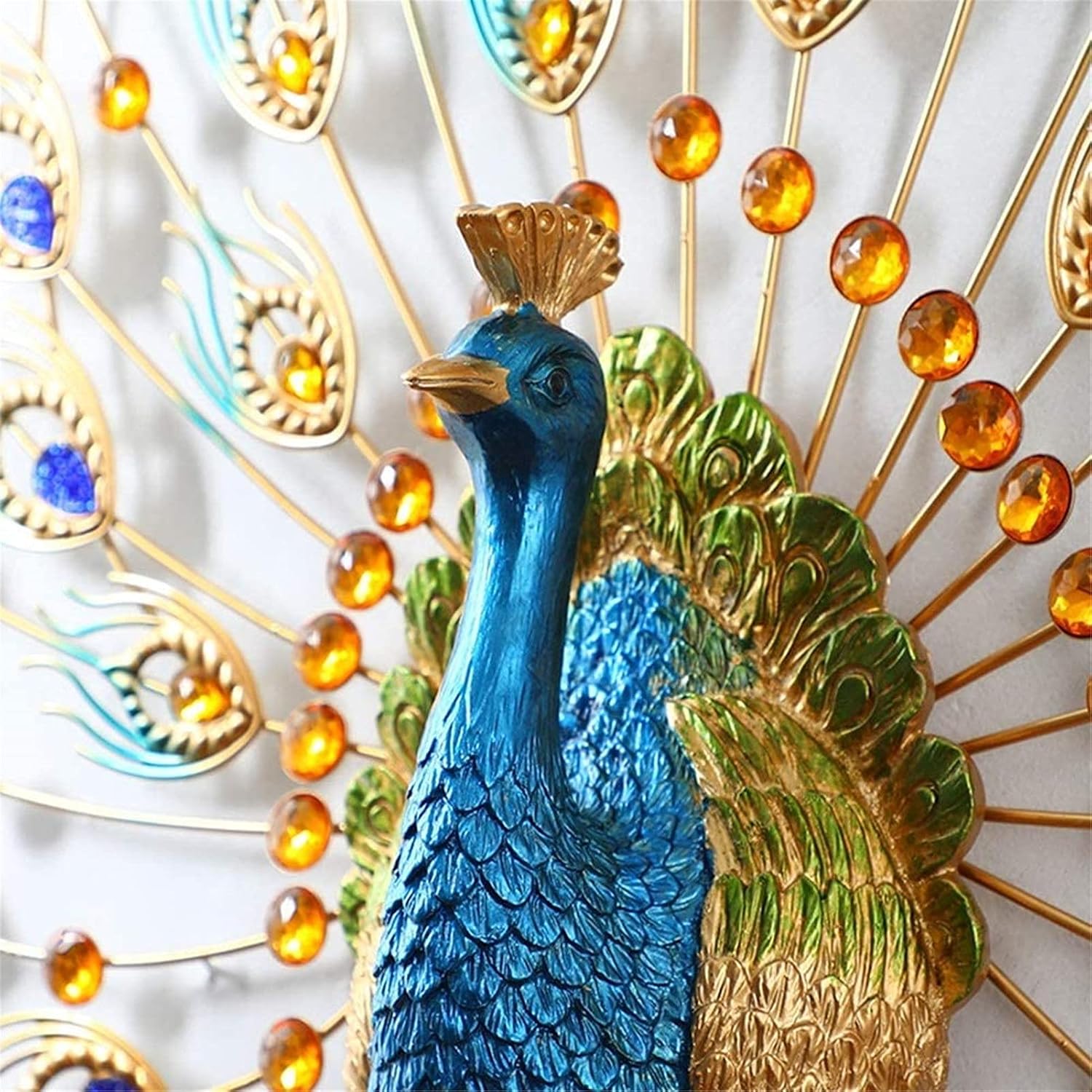 SOSSEG Wall Decor Large Metal Wall Decoration- Art Wall Hanging， Metal Art Peacock Wall Decor with Rhinestone Tail - Indoor Outdoor Garden Wall Hanging 41x29 Inch