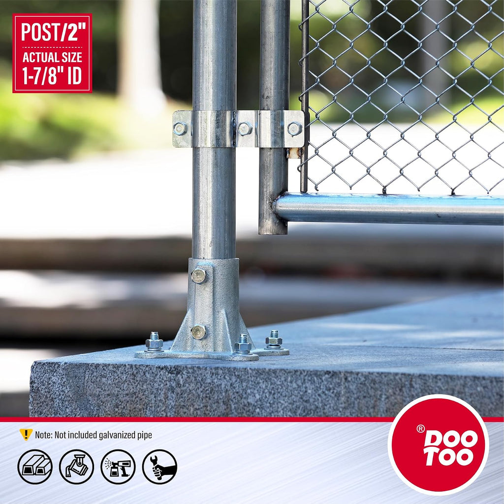 Chain Link Fence Post Flange - 2' Heavy Duty Round Post Base Bracket (8-Pack) Fits 1-7/8' Outer Diameter Fence/Mailbox/Flag Posts - Floor Mount Flange Kit