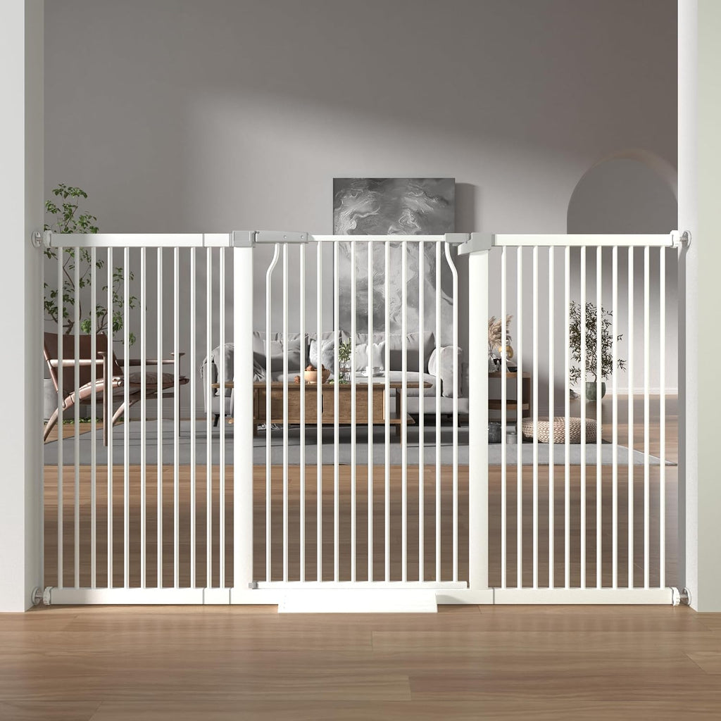 41' Extra Tall Baby Gate for Doorways and Stairs No Drill, Adjustable 65.8-72.2' Auto Close Dog Gate Indoor, Pressure Mounted Walk Through Swing Wide Pet Gate, Tall Cat Gate with Expansion Kit, White