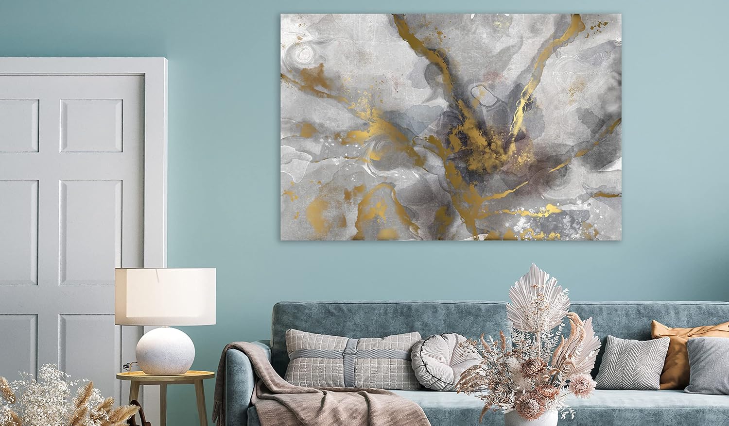 artgeist - Textured Canvas Wall Art Abstract 35x24 in - 1pcs Painting Canvas Prints with Acrylic Gel Texture - Picture Artwork Image - Contemporary Modern Wall Home Paint Stains Grey a-A-0900-b-a