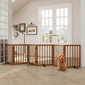 Semiocthome Walnut Dog Gates for Doorways, 6-Panel Freestanding Dog Gate Indoor for the House Stairs, 24' H Foldable Wooden Pet Gates with 4PCS Metal Stands, Expands Up to 110' (W)