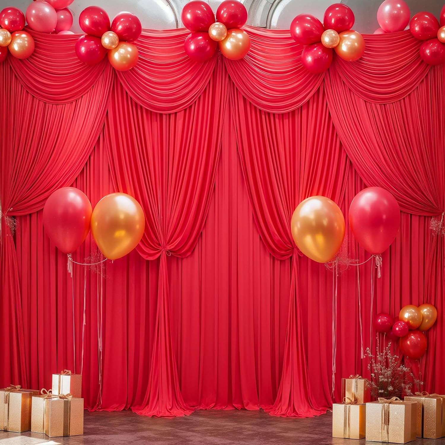 Red Backdrop Curtains 10 Panels-Wrinkle-Free Polyester Photography Drapes Party Photo Backgrounds for Wedding Christmas Photo Backdrops- 40 X10FT