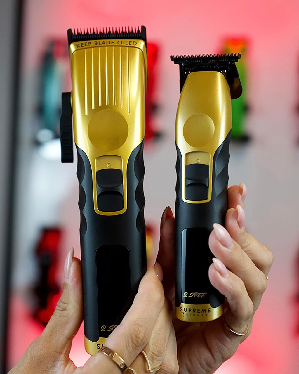 Supreme Trimmer 2-in-1 2Spee Beard Trimmer & Hair Clipper Combo | Removable Blades, 2 Speeds, LCD Display | Cordless Professional Barber Tools - Easy Color Coded Clipper Guide Combs | STB280 (Gold)
