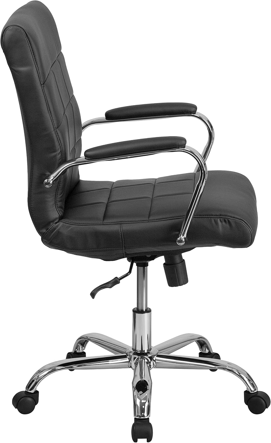 Flash Furniture Vivian Mid-Back Swivel Vinyl Upholstered Desk Chair with Padded Seat and Armrests, Adjustable Height Padded Office Chair, Black/Chrome