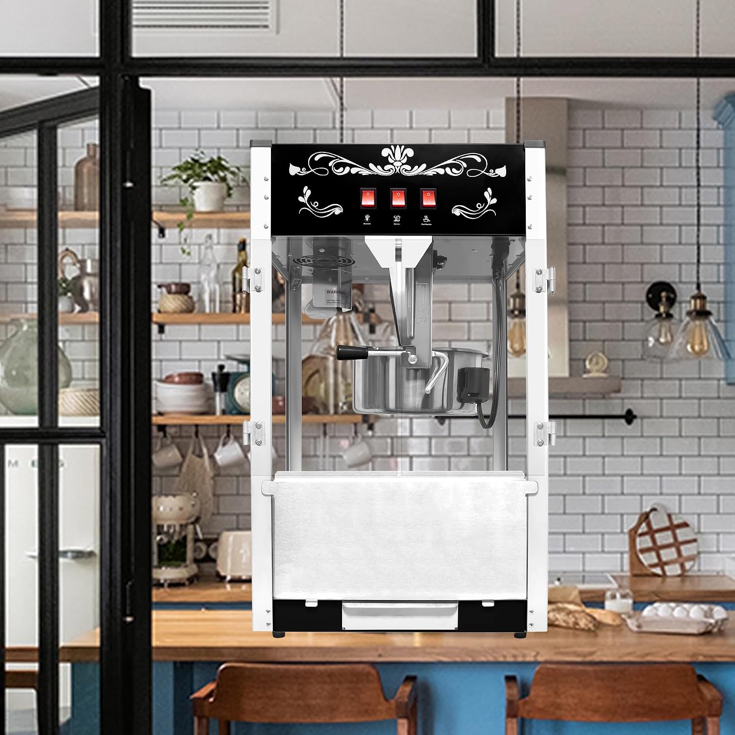 Commercial Popcorn Machine, 16 Oz Kettle, 1440 W, Movie Theater Popcorn Machine, Black Tabletop Pop Corn Machine with 3-Switch Control & Steel Frame Tempered Glass Doors(Black, 16 oz)