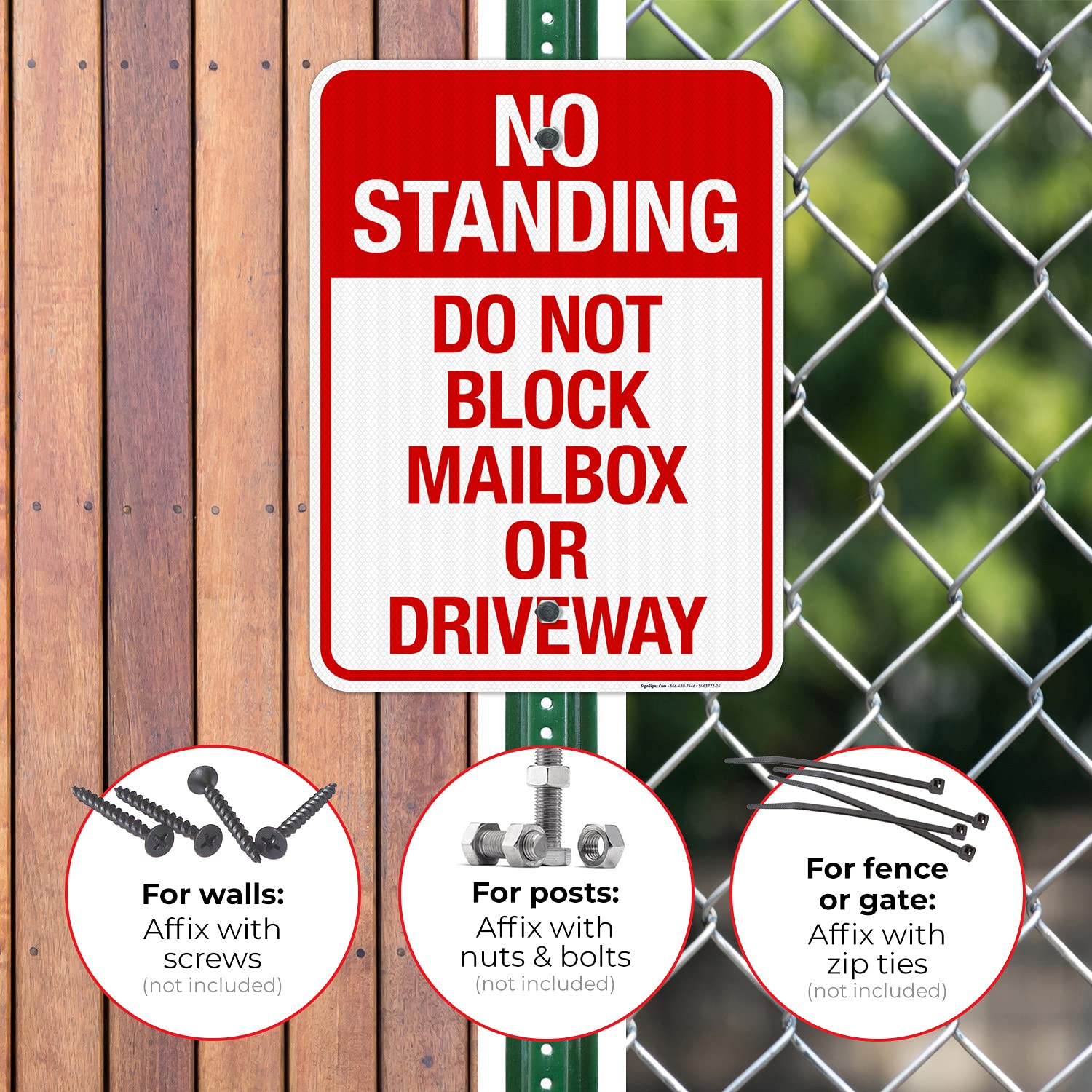 No Standing Do Not Block Mailbox Or Driveway Sign, 18x24 Inches, 3M EGP Reflective with Post & Cast Iron Base Stand Set Made in USA by Sigo Signs