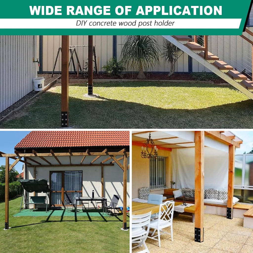 8pcs U-Shape Wet Concrete Post Holder for 4x4 4x6 4x8 Square Wood Post,Black Heavy Duty Post Anchor Steel Solid Rebar with for Wood Fence,Railing,Pergola